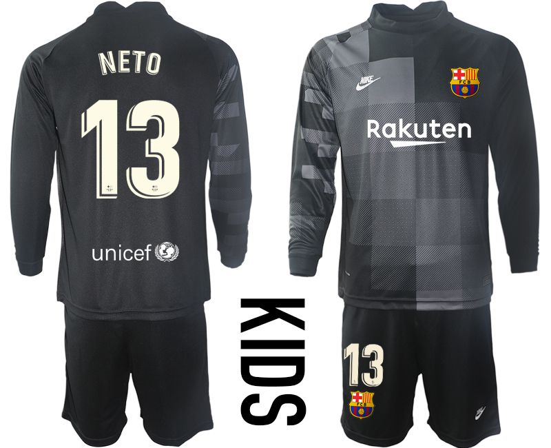 Youth 2021-2022 Club Barcelona black goalkeeper long sleeve #13 Soccer Jersey